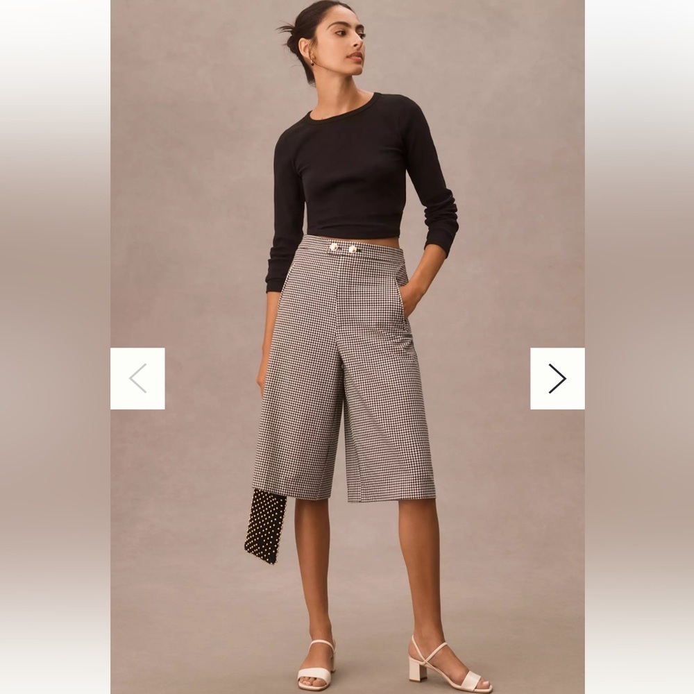 NWT Maeve Tailored Culotte Shorts Houndstooth Black White Size 8